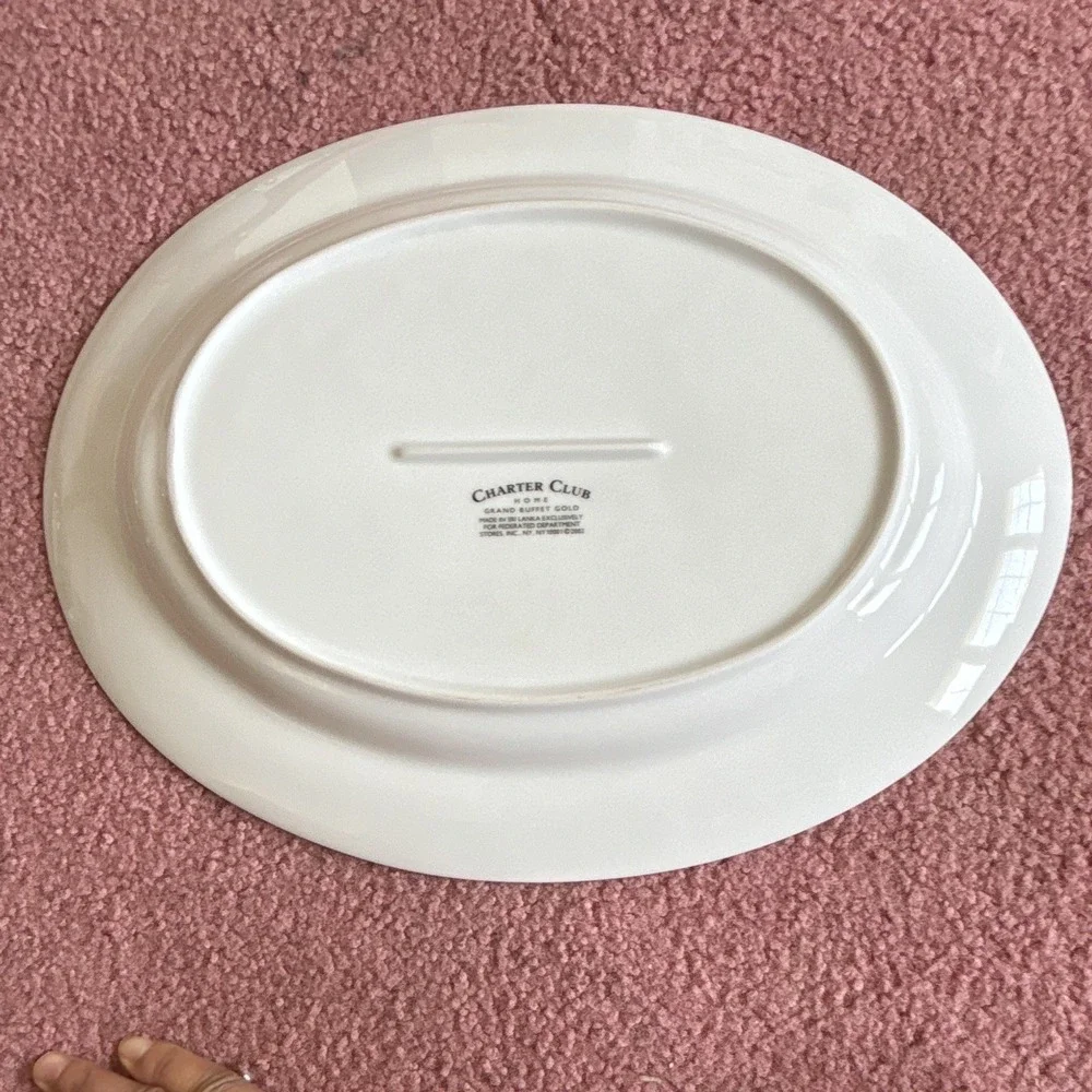 Charter Club Grand Buffet Gold Ceramic Oval Platter White/Gold Rim